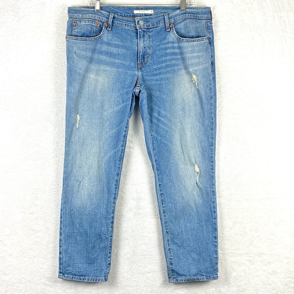 Levis Boyfriend Jeans Womens 31 Faded Distressed Crop Stretch Preppy Classic